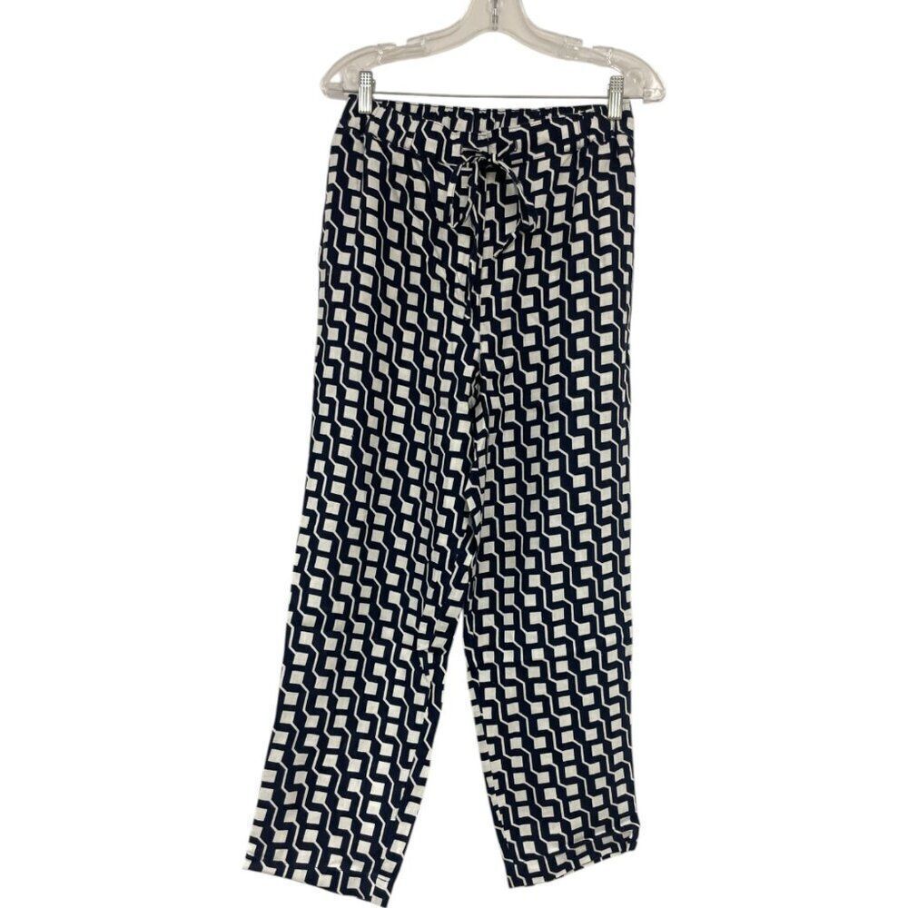 Boden Womens Pants UK 10 US 6 Navy Blue Geometric Linen Trousers R0307 NWT - Picture 1 of 9